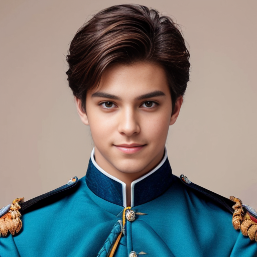 A sexy, handsome, cute, adorable, beautiful prince wearing blue, and has a smooth face, and has beautiful brown hair 