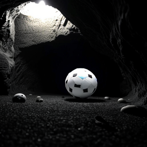 Eine dunkle Höhle und in der Höhle ist eine Kugel die leuchtet mit grünem Licht die Kugel ist rot und blau und glänzt und sie hat kleine sehr kleine schwarze und weiße Punkte 