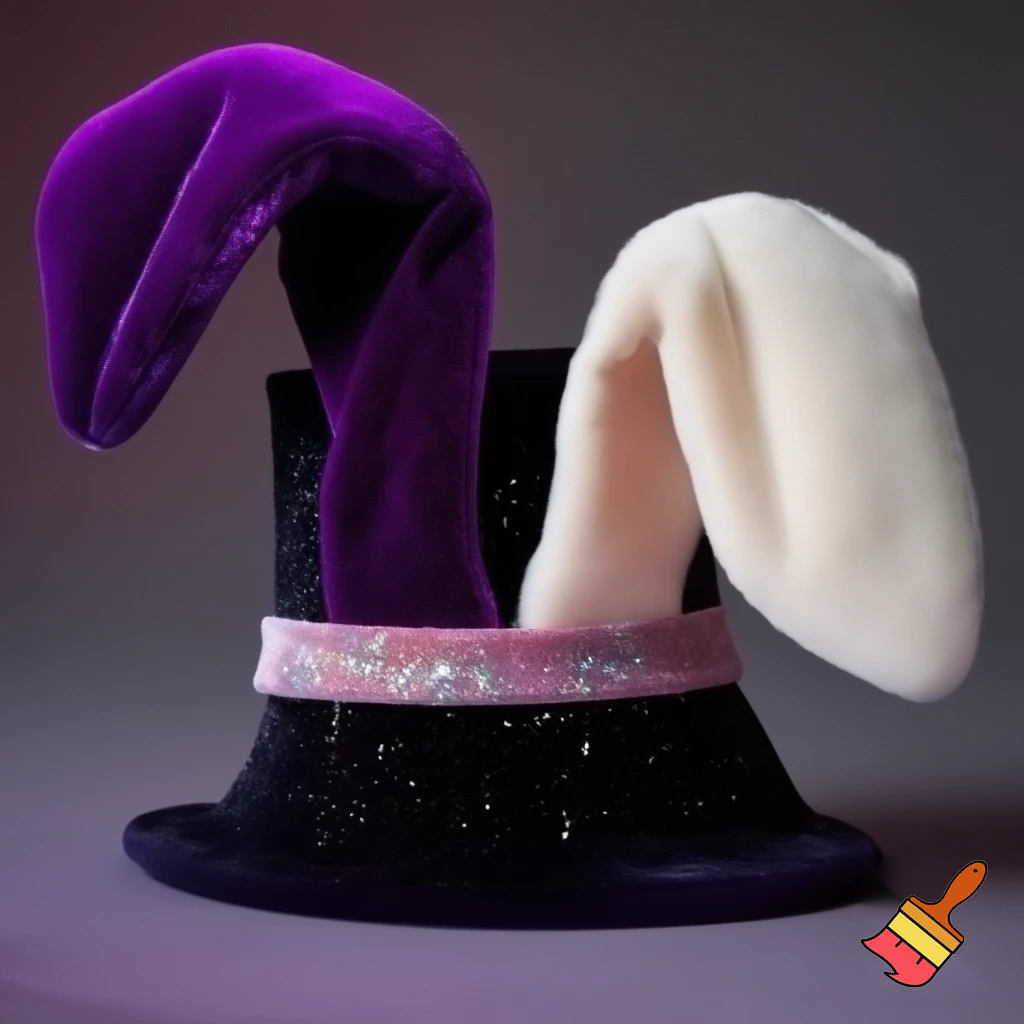 Black top hat with bunny ears velvet white and purple purple and white headband fabric and velvet glitter, purple and pink special present true special and delicate velvet pink and purple