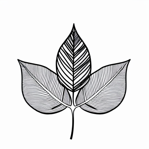 Leaves doodle, black and white, single line art