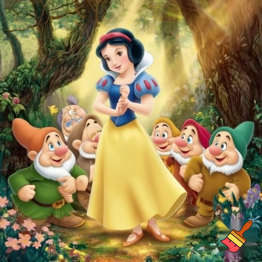 Blancanieves en el bosque con más personajes.
