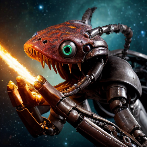 ​A highly detailed, photorealistic biomechanical alien spaceship floating in deep space. The ship is a grotesque, asymmetrical fusion of organic and mechanical parts. Its outer hull features weathered, pale greyish-green chitinous armor plating reminiscent of a giant insect shell, interspersed with exposed, glistening wet red muscles, veins, and gore. Intricate dark metallic cables, segmented robotic joints, and sharp metal spikes weave intricately through the raw flesh. The hull is studded with multiple large, glowing, translucent azure blue dome-like eyes. Near the upper right, a secondary cluster of smaller, glowing yellow and blue robotic eyes emerges from the bloody tissue. At the base is a circular, ribbed, toothy maw with dangling dark red, fleshy biomechanical tentacles and wires extending downward. The background is a breathtaking cosmic vista with vibrant purple and emerald green nebulas, stars, and floating rock debris. Cinematic lighting, hyper-detailed, 8k resolution, macro-photography details on the wet flesh and scratched metal, dark sci-fi, cosmic horror, HR Giger meets David Cronenberg, masterpiece