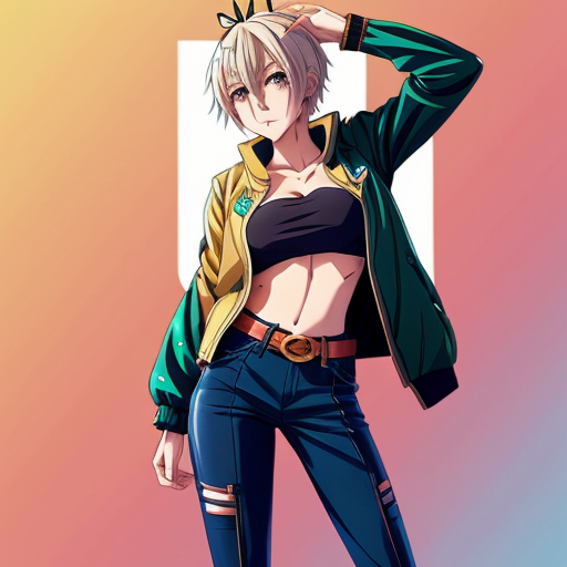 Attractive woman with an ash blonde pixie cut and a slim build wearing bold makeup wearing a cropped jacket, a bandeau top, cigarette pants with a belt and peep toe chunky heels 
