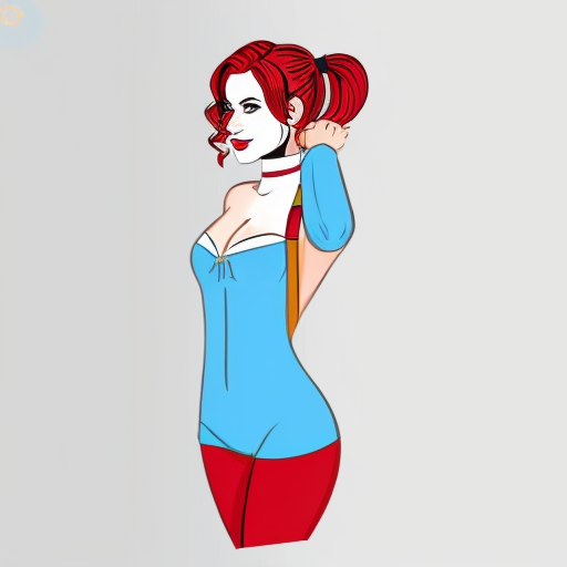 Killer frost crystal frost white short hair wearing a blue dark color body suit kissing Harley Quinn blonde hair two pigtails wearing a red jester outfit 