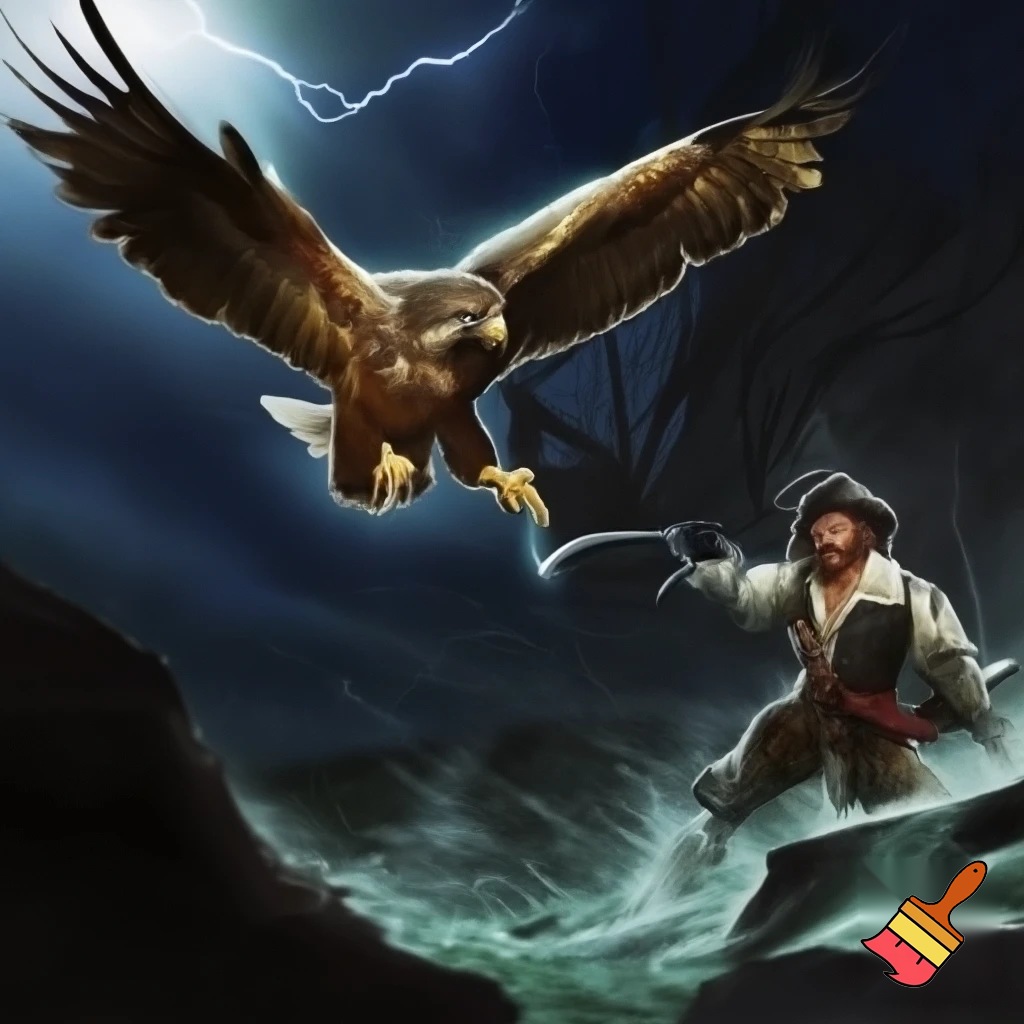 Hawk attacking a pirate 