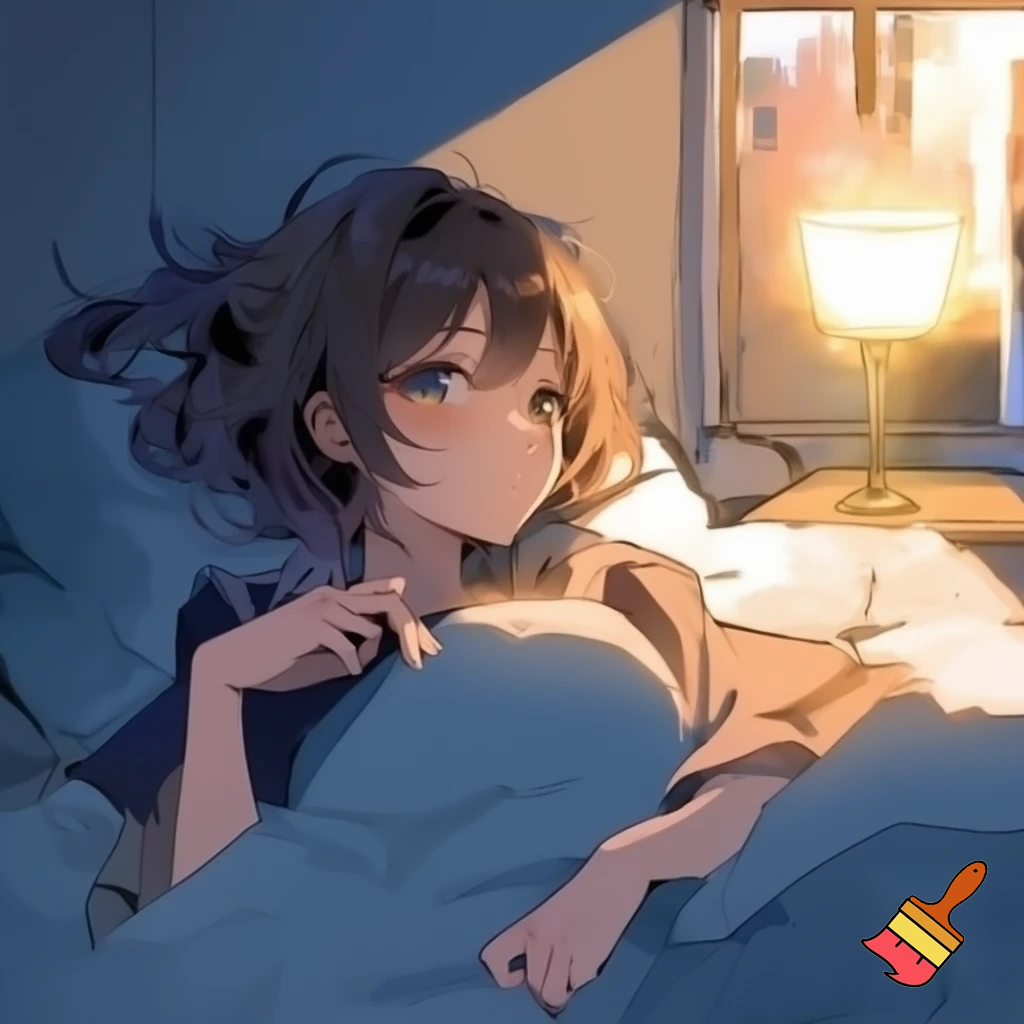 Anime Girl 20 years old so cool and cute with cool in bed make it so anime