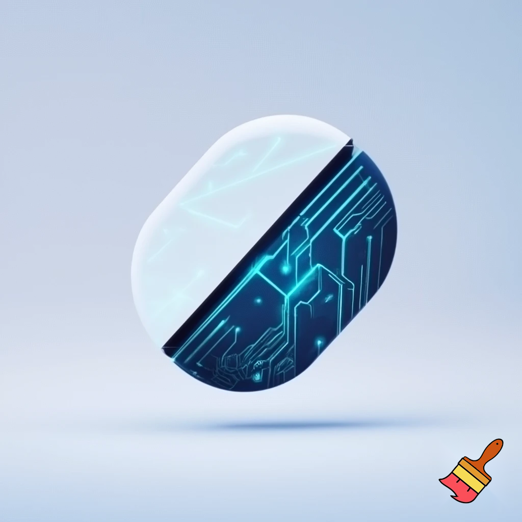 “Modern minimal logo of a pill with AI circuit lines. Clean, professional, medical + tech style.”
