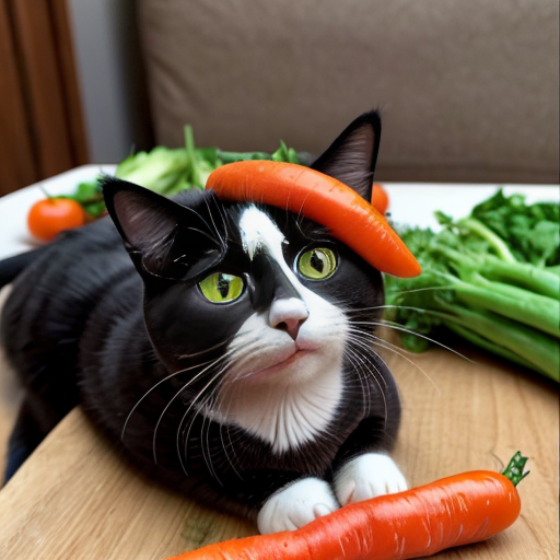 chat avec des pattes en légumes