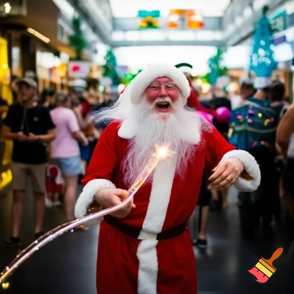 Santa Claus dancing shopping Centre walking Australian magic walking stick walking stick star
