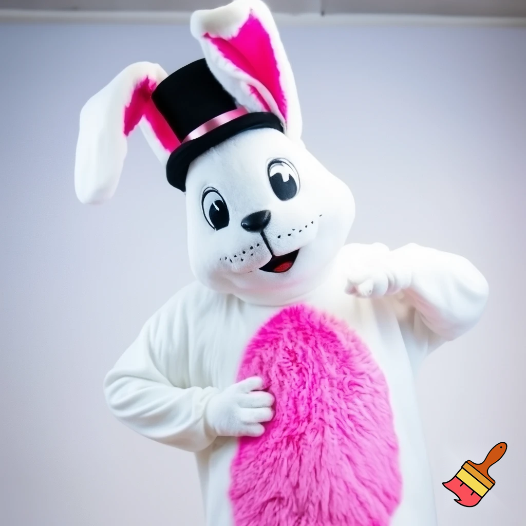  Mascot costume Easter bunny costume top hat pink and white