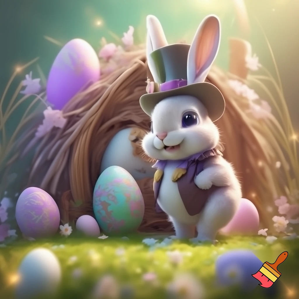 Easter bunny mascot top hat costume Easter bunny’s house