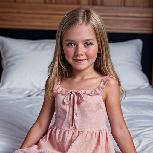 swedish blonde little girl  at night dress, very beautiful, on the bedroom, close up