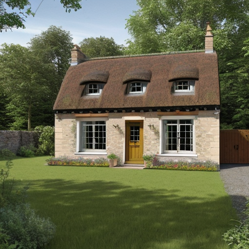 front elevation of a detached cottage in the woods
