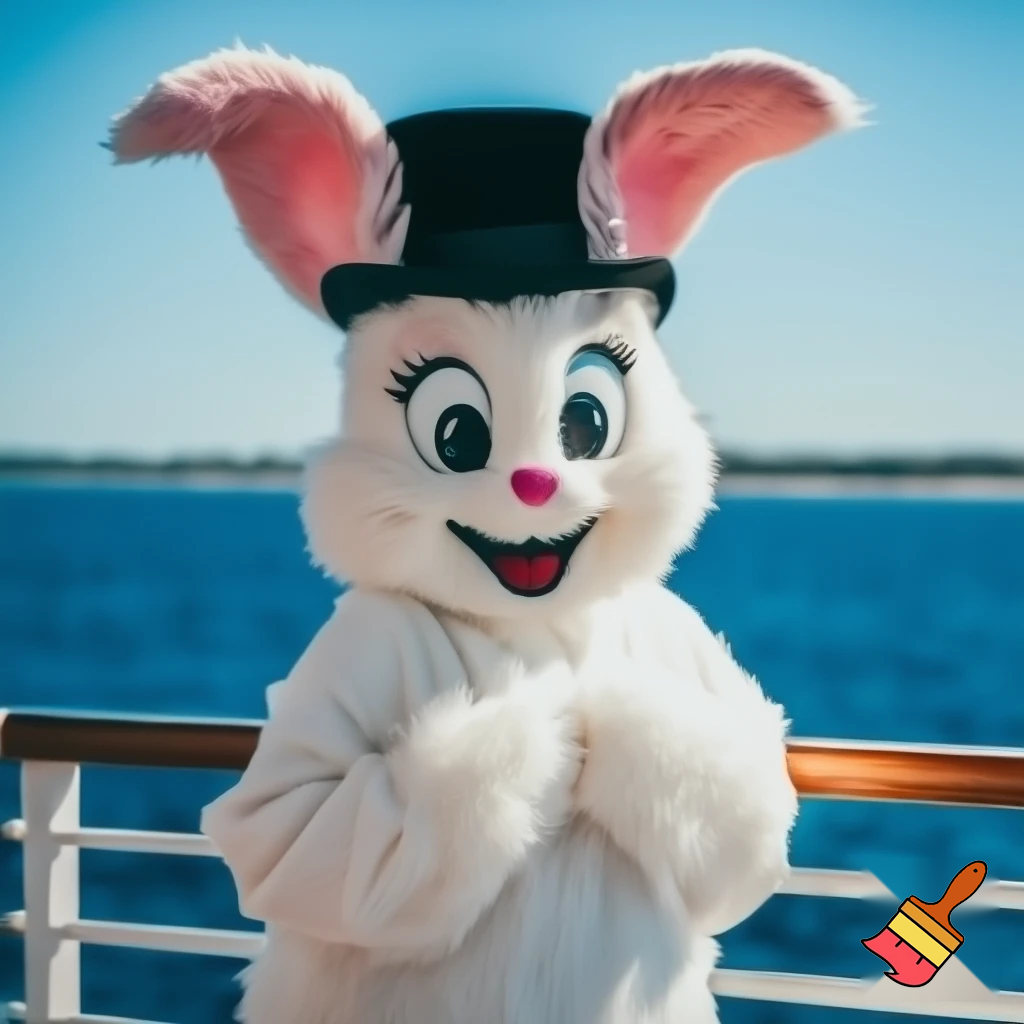 Easter bunny mascot Disneyland costume with the top hat Australia Disney cruise ship