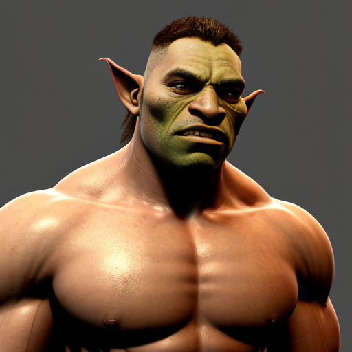 Buff young Man, about 21, turning into a modern day orc