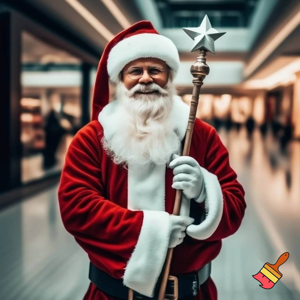 Santa Claus, Russia with a star walking stick real person in the shopping centre
