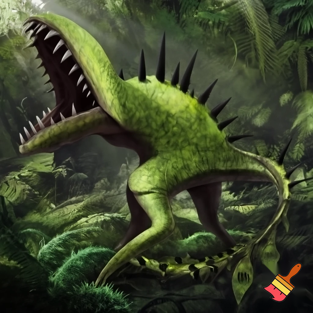 a animal that has green skin and has no eyes
and has a tail with spike on the tail and body and looks like a fly trap and lives in the rainforest has a big mouth 
 
