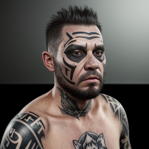 mugshot, wild pig, deadly, prisoner outfit, face tattoo, evil