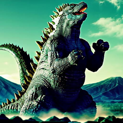 godzilla an Strongest a heavyweight with a 2 legs an floor + big an tailed from a kaiju an japanese a stylies in realistic photography the a physics an video a style and white a color an screenshot to a background a style
