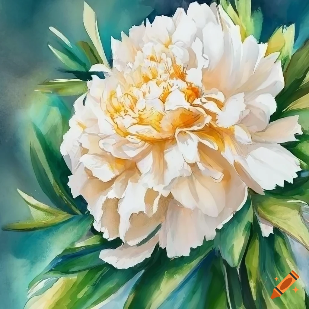 white peonies, high detail, clear focus, illustration, storybook, artstation, watercolor, women face, golden halo, straight hair
