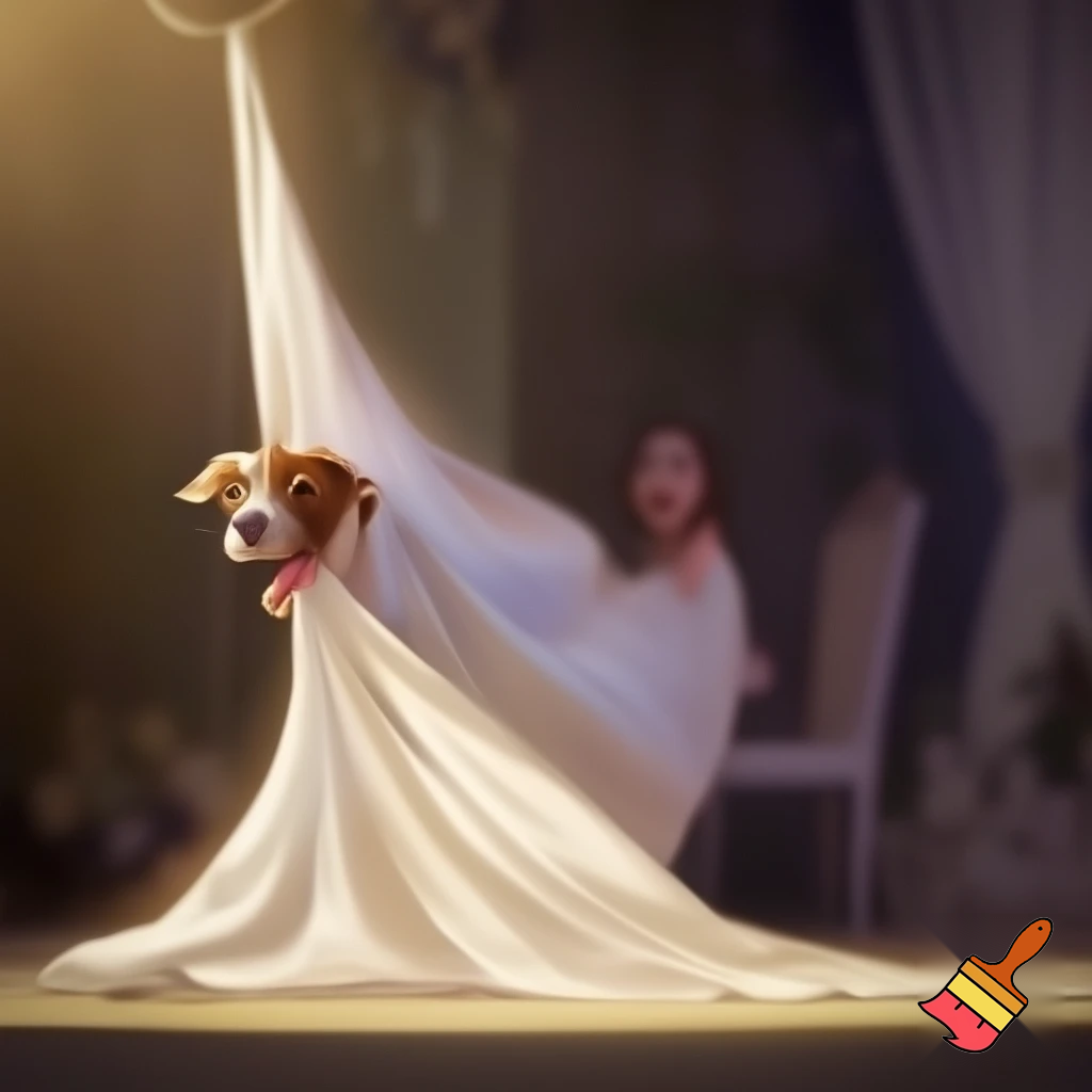 
a dog steals the bride's dress at the wedding
