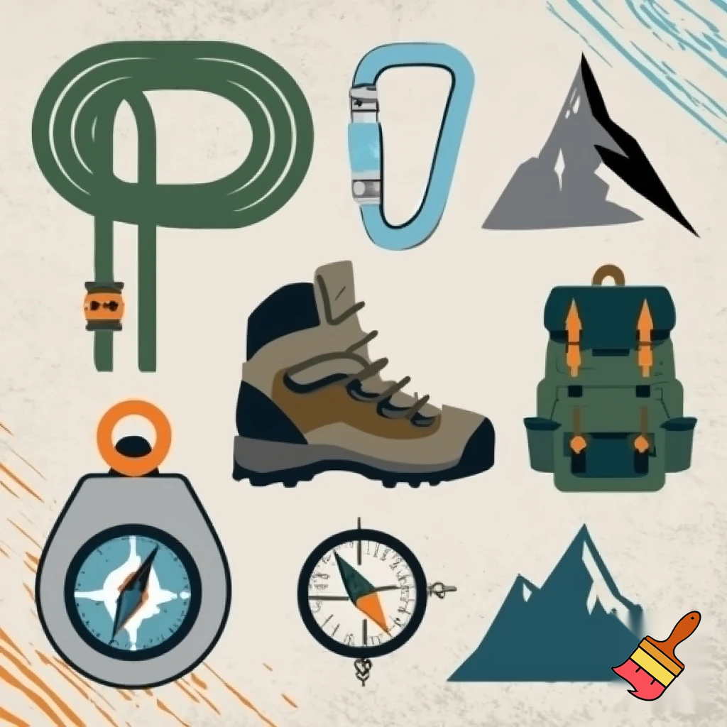 draw me icons of climbing and hiking items