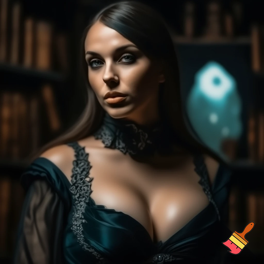 beautiful woman witch outfit, large breasts