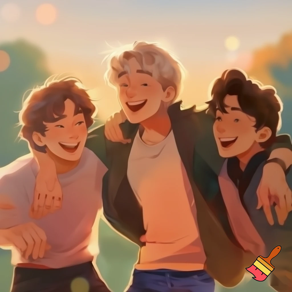 make an image of three cousins. 2 boys, one girl. they should be friendly teenagers 