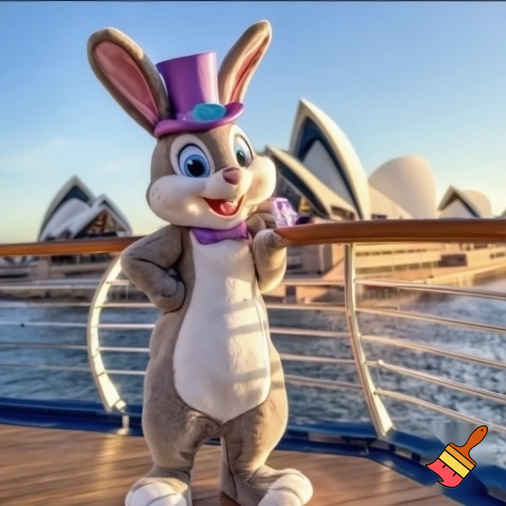 Easter bunny mascot Disneyland costume with the top hat Australia Disney cruise ship