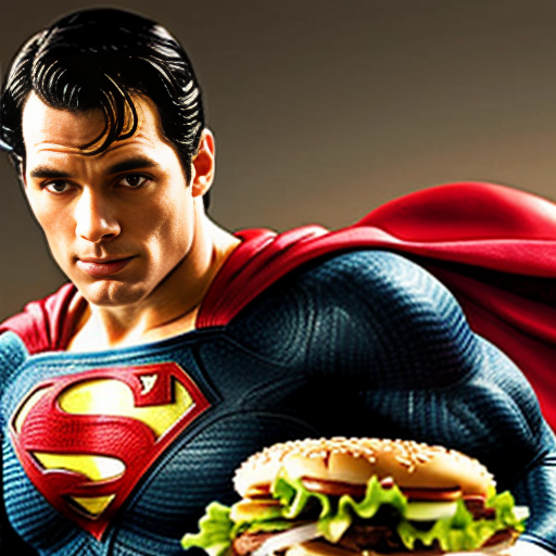 superman staring down a burger