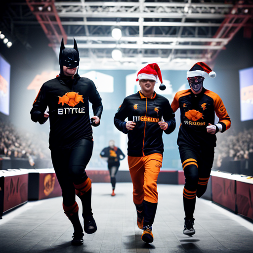 the esports team fnatic running from santa with batman