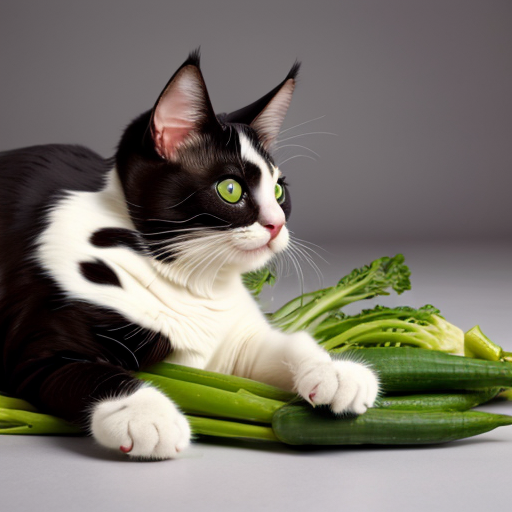 chat avec des pattes en légumes