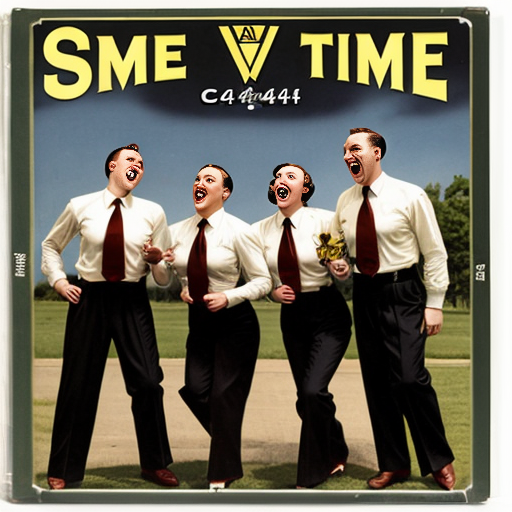A CD cover with a 1940s style image of swing time singers.