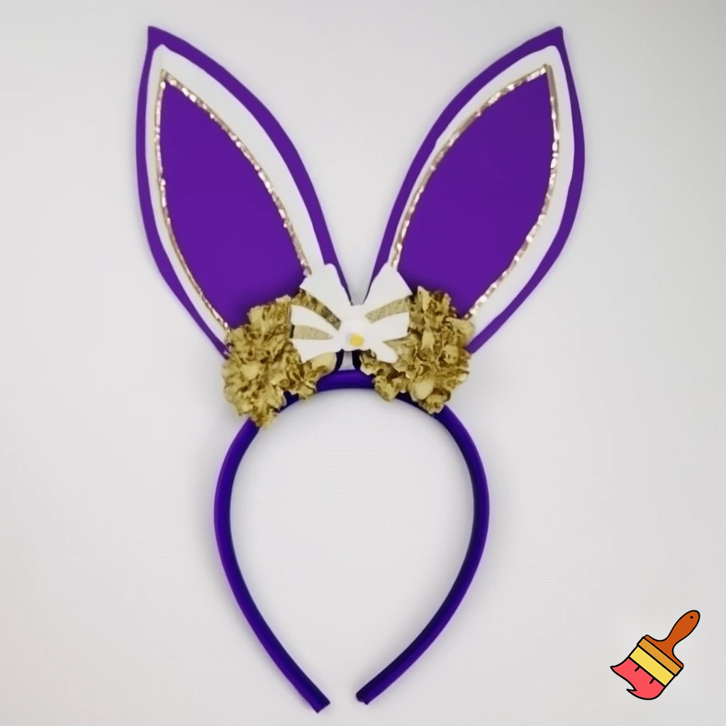 Easter bunny top head headband, purple and white and gold