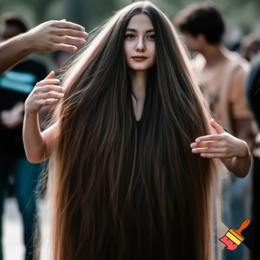 girl with long long long long long hair that the hole people tuch her hair the girl stoped them