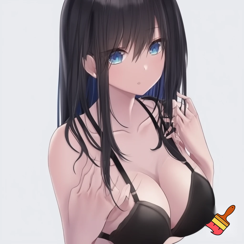  Busty Anime girl in a black bra 