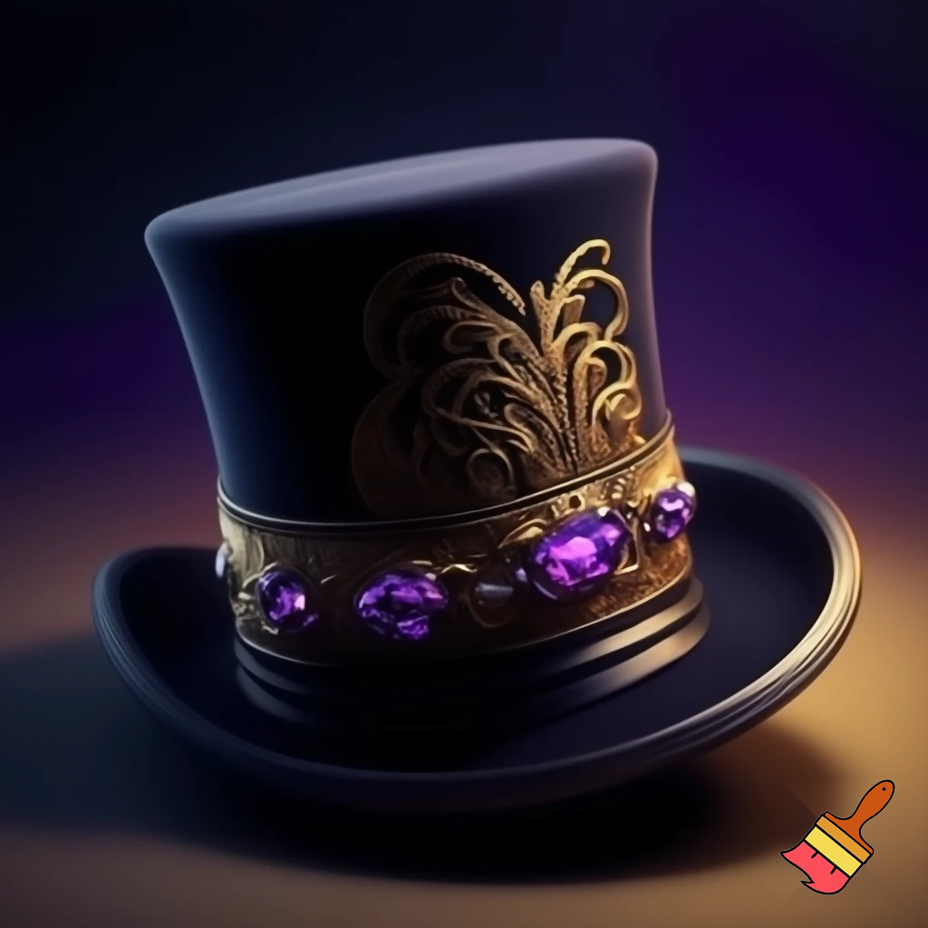 Old top hat velvet dark black golden purple