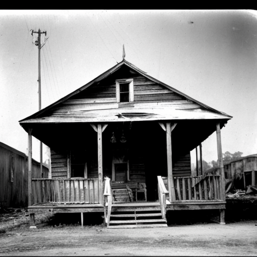 a dirty small shack with a rickety porch in the city of montgomery alabama in the 1860s