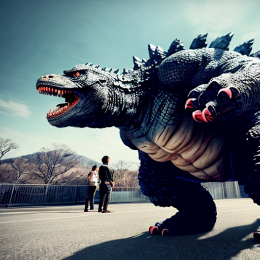 King the a Godzilla an Strongest a heavyweight with a 2 legs an floor + big an tailed from a kaiju an japanese a stylies in realistic photography the a physics an video a style and white a color an screenshot to a background a style