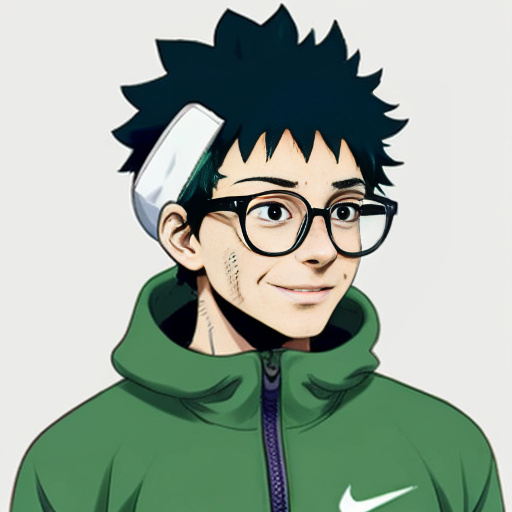 Izuku Midoriya from My hero academia wearing drippy glasses with nike tech fleece and a sideways cap for a profile picture
