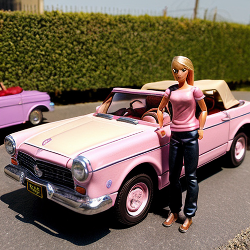 

Case 1 : voiture décapotable rose en panne avec fumée, Ken retrousse ses manches avec confiance devant le moteur, Barbie lève un sourcil sceptique.

