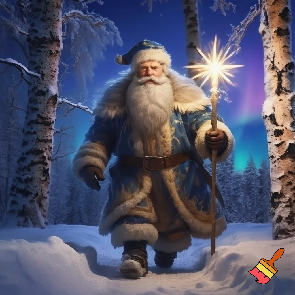 Russia, Santa Claus walking sticks star real Santa Claus 