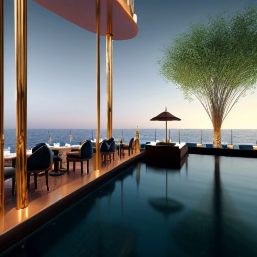 تصميم ثلاثي الأبعاد لفندق فخم جدًا باسم "برج الخليج العربي" في المنطقة الشرقية بالمملكة العربية السعودية، برج شاهق وعريض مع شكل معماري مهيب، واجهة زجاجية عصرية مع لمسات ذهبية، إضاءة ليلية ساحرة ومبهرة، انعكاس البحر على الزجاج، حدائق ومسطحات مائية تحيط بالبرج، حوله فعاليات فاخرة: حفلات موسيقية على الواجهة البحرية، عروض ألعاب نارية، مقاهي ومطاعم راقية، ضيوف يرتدون ملابس أنيقة، أجواء فخمة وملفتة للانتباه، Photorealistic, ultra-detailed, cinematic lighting, lively, majestic architecture.