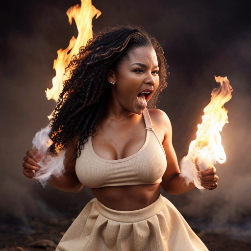 Actress Nia Long long curly hair naked wear a light beige skirt background screaming body on fire 