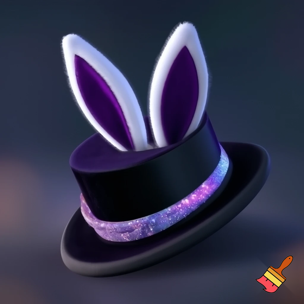 Black top hat with bunny ears velvet white and purple purple and white headband fabric and velvet glitter, purple and pink special present true special and delicate velvet white purple