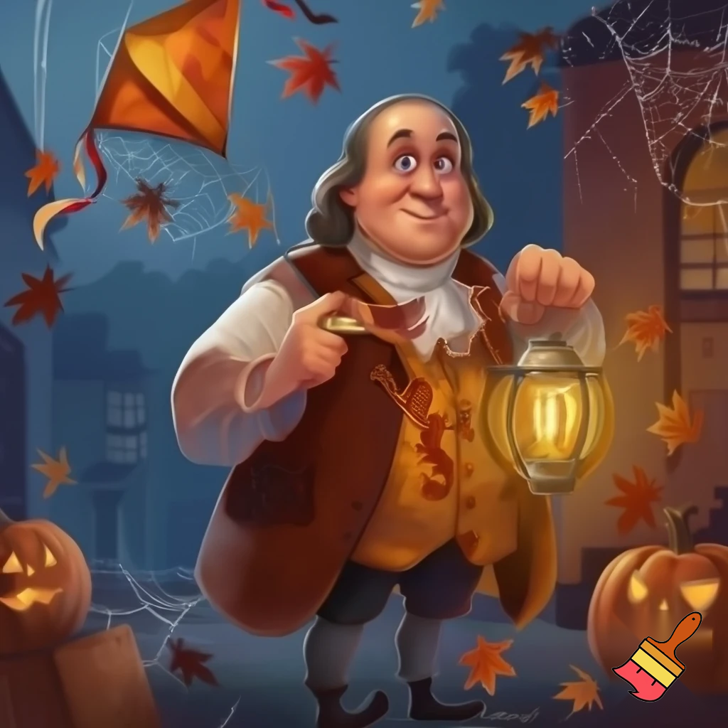 reate a fun image of Benjamin Franklin during Halloween