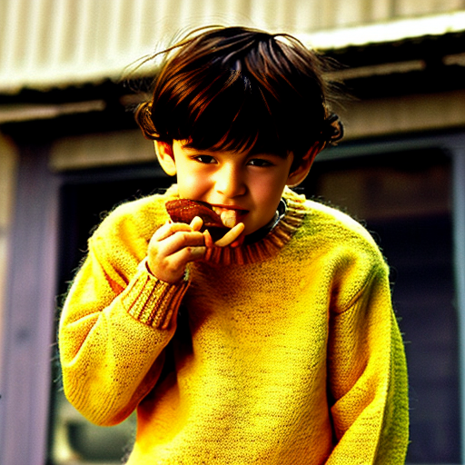 Barna tüskés kissé elvis kunkoros hajú minimálisan kövér fiú sárga tádzsik juh gyapjú puloverben nyak nélküli összeérnek szemei de van elválasztó hamburgert eszik és 2D-s legyen NE LEGYEN REÁLIS CSAK 2D A FIU VIDÁM LEGYEN 10-12 ÉVES ÉS NE LEGYEN KÖZE MÁS DOLGOKHOZ de ember fiu legyen csak a pulóvere gyapjú
