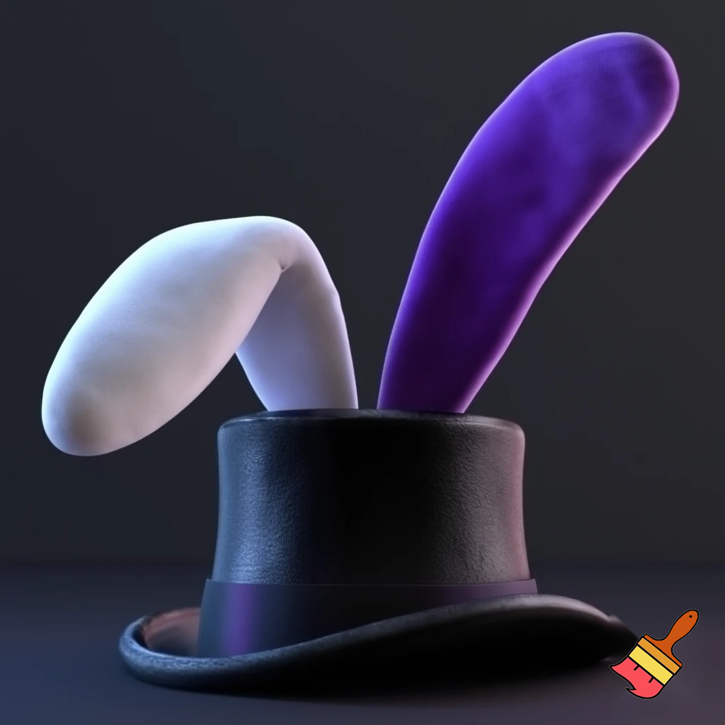 Black top hat with bunny ears velvet white and purple
