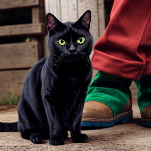 2d Milo the black cat the farmer red shirt and blue overalls and green boots