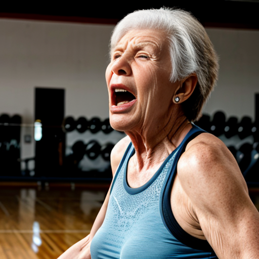 old lady yelling in empty gym